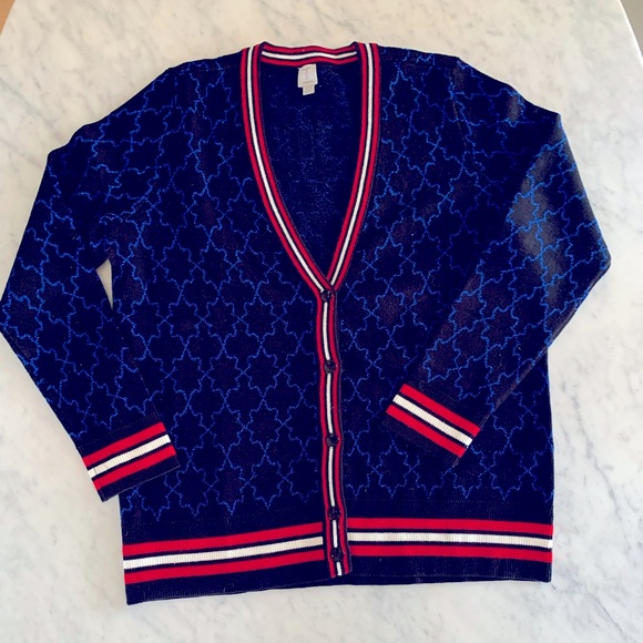 Tristan 2 piece knit cardigan and skirt suit with metallic floral print size L - Picture 7 of 16